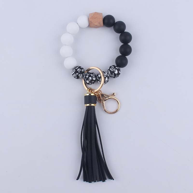 Wholesale Silicone Leopard Bead Wrist Leather Keychain DIY